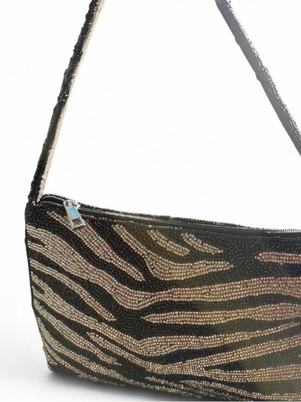 Beaded Zebra-Stripe Shoulder Bag - Black and Gold